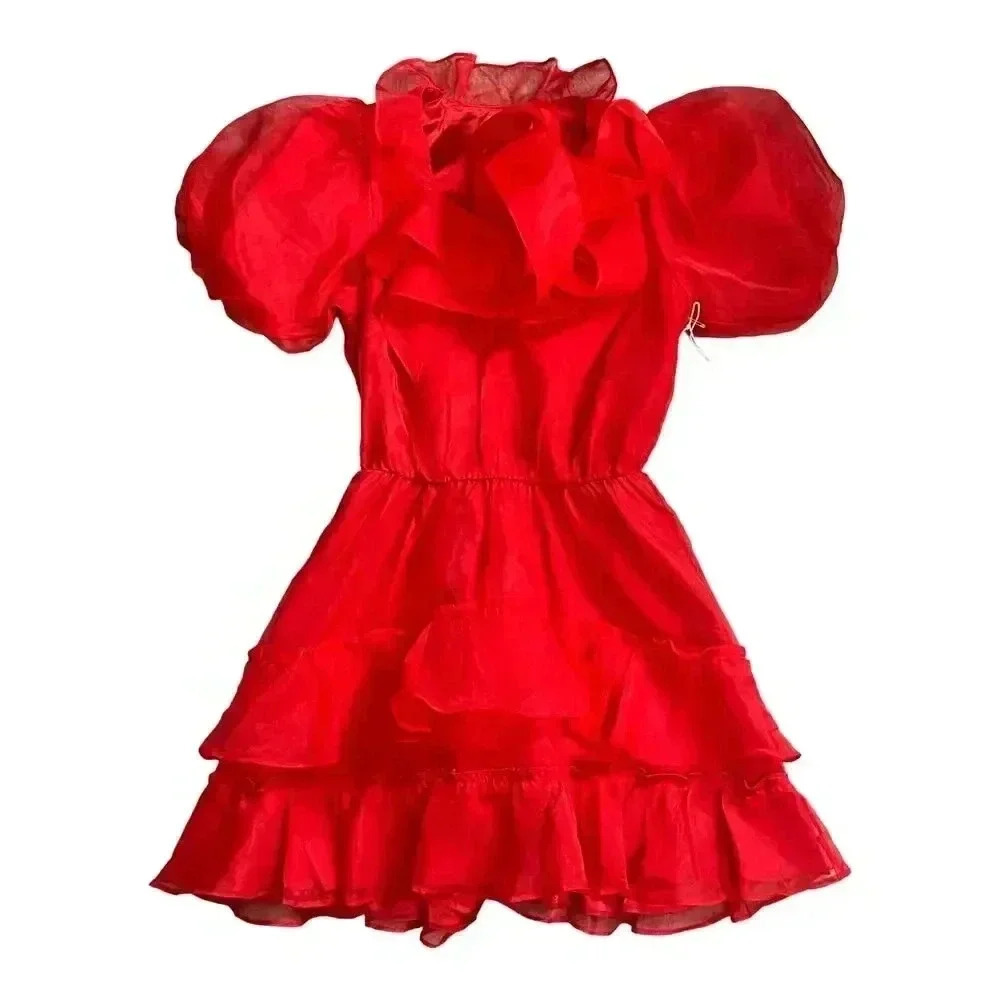 Show me Your Mumu Red Ruffle Puff Sleeve Dress NWT Romantic Coquette - Picture 3 of 15
